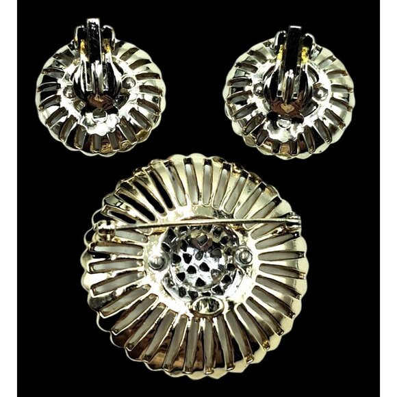 Weiss Rhinestone Brooch Earrings Jewelry Set Gold Tone Clear Stones Vintage Cost - Picture 2 of 11